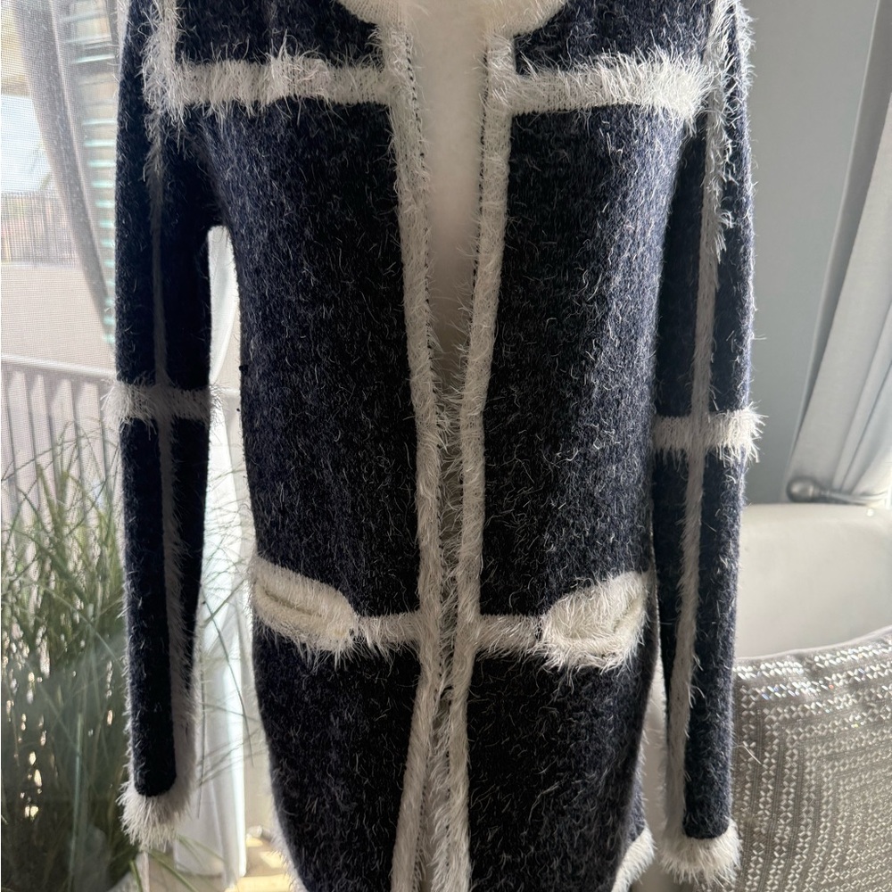 Nicole Sabbattini Fuzzy Black and Cream Cardigan